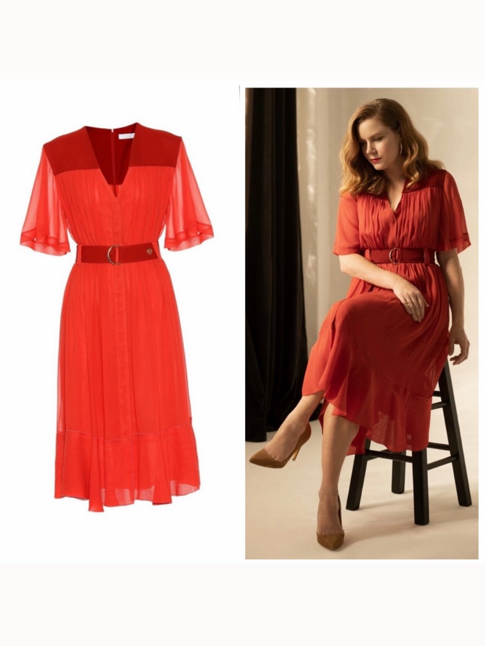 Chloé Red Orange Midi Dress Silk Belted 8 Wedding Cocktail Boho NWT 🟠